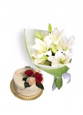 Easter Lily Bouquet with Cake for Loved