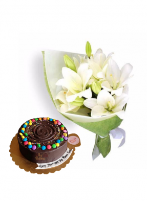 Easter Lily Bouquet with Chocolate Truffle Cake