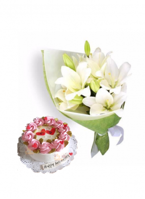 Easter Lily Bouquet with Vanilla Cake