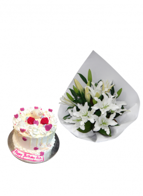 Lily Bouquet with Birthday Cake