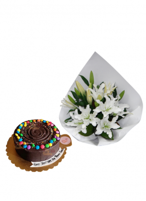 Lily Bouquet with Chocolate Truffle Cake
