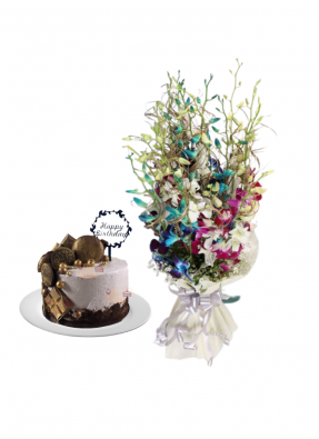Mix Orchid Bouquet with Special Birthday Cake
