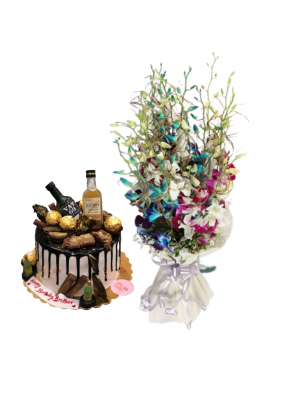 Mix Orchid Bouquet with Whiskey Cake