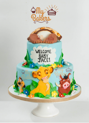 Welcome Baby with Jungle Theme Animal Cake