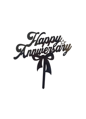 Happy Anniversary Bow Black Acrylic Topper 5 inch Pack of 1