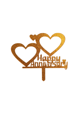 Happy Anniversary Heart Glitter Gold Acrylic Topper 5 inch Pack of 1