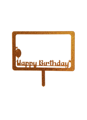 Happy Birthday Frame Glitter Gold Acrylic Topper 5 inch Pack of 1