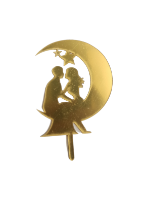 Moon Star Couple Golden Acrylic Topper 5 inch Pack of 1