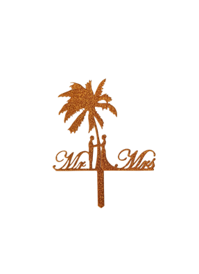 Mr And Mrs Palm Tree Glitter Gold Acrylic Topper 5.5 inch Pack of 1