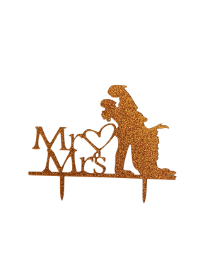 Mr And Mrs Romantic Glitter Gold Acrylic Topper 4 inch Pack of 1