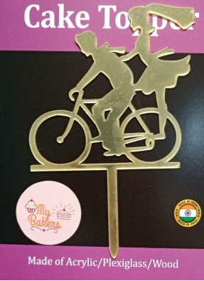 Couple On Bicycle Golden Acrylic Topper 6 inch Pack of 1