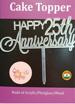Happy 25th Anniversary Silver Acrylic Topper 6 inch Pack of 1