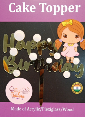 Happy Birthday Baby Girl Golden Acrylic Topper 6 inch Pack of 1
