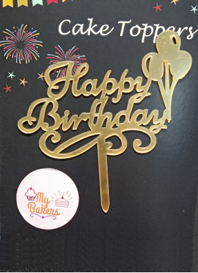 Happy Birthday Balloon Gold Mirror Acrylic Topper 5 inch Pack of 1