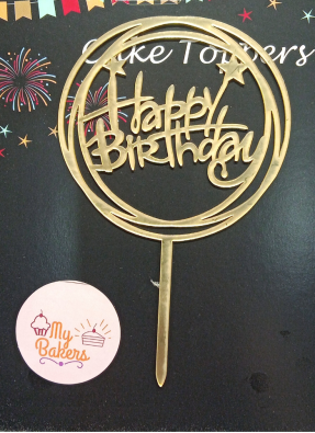 Happy Birthday Circle Gold Mirror Acrylic Topper 5 inch Pack of 1
