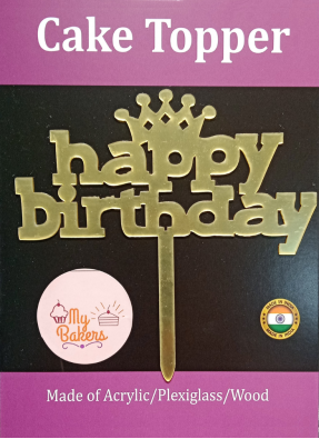Happy Birthday Crown Golden Acrylic Topper 6 inch Pack of 1