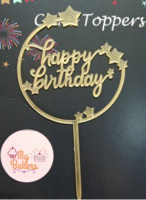 Happy Birthday Half Circle Star Golden Acrylic Topper 5 inch Pack of 1