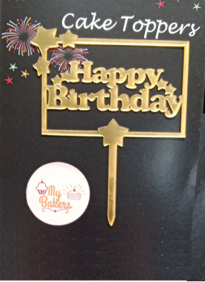 Happy Birthday Star Frame Golden Acrylic Topper 5 inch Pack of 1
