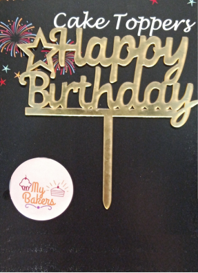 Happy Birthday Star Gold Mirror Acrylic Topper 5 inch Pack of 1
