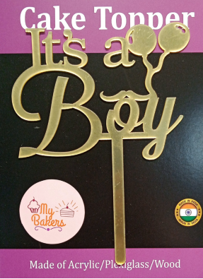 Its a Boy Gold Mirror Acrylic Topper 6 inch Pack of 1