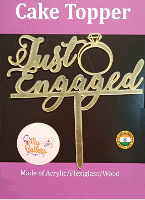Just Engaged Gold Mirror Acrylic Topper 6 inch Pack of 1