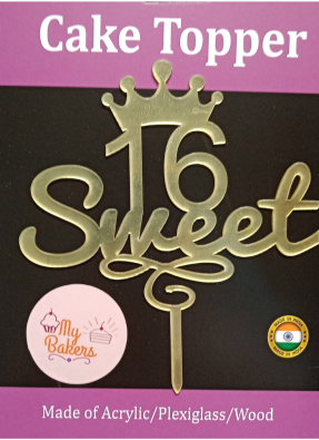 Sweet Sixteen Crown Gold Mirror Acrylic Topper 6 inch Pack of 1