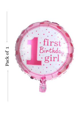1st Happy birthday girl round foil Pink dot balloon 18 inch pack of 1