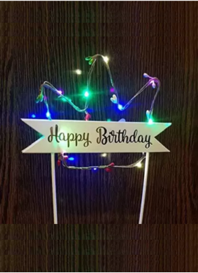 Happy Birthday LED Crown Shape Cake Topper Multi